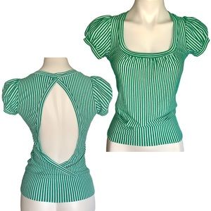 Vintage Y2K Shameless Striped Open Back Puff Sleeve Top